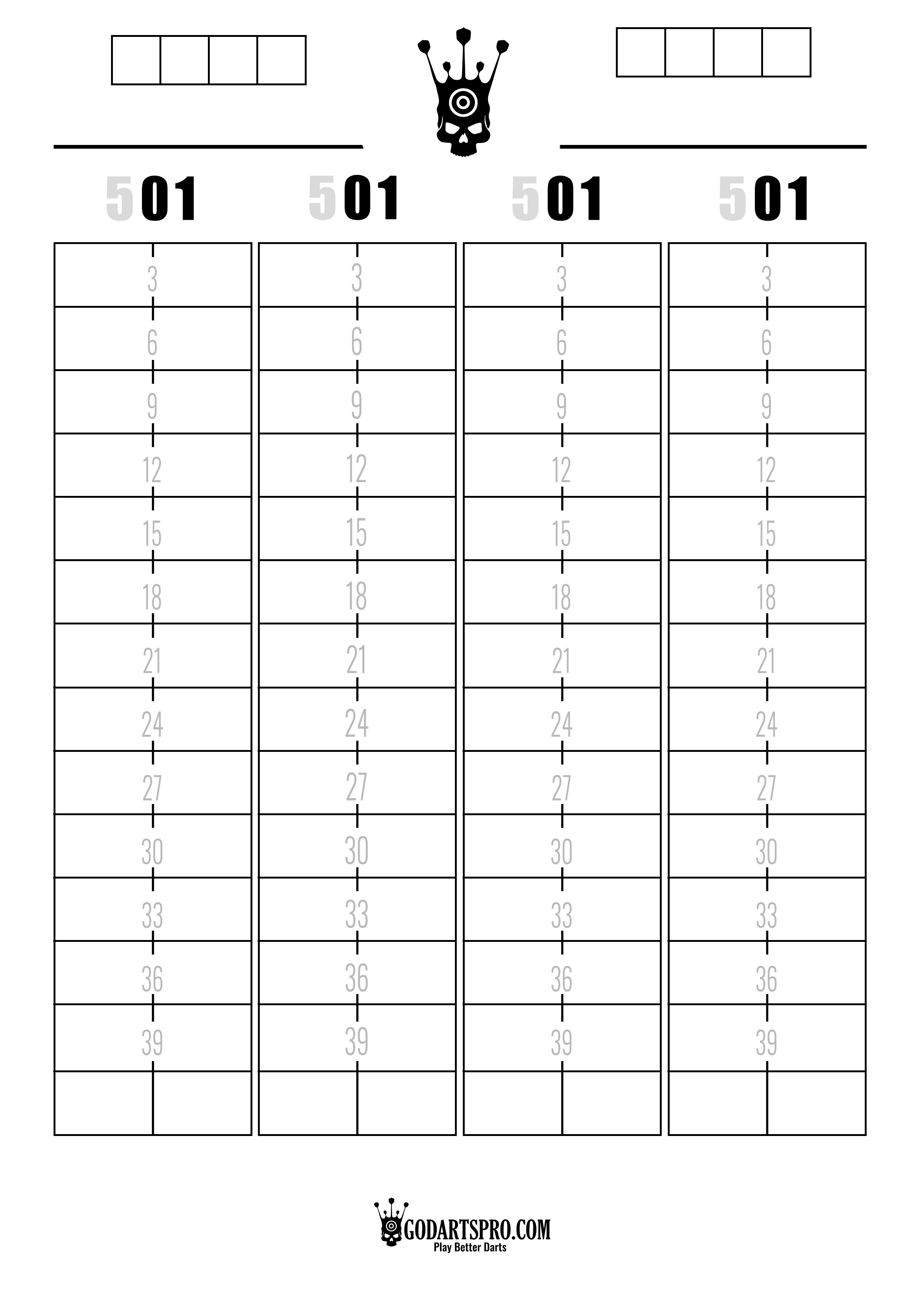 GoDartsPro 501 Score Sheet