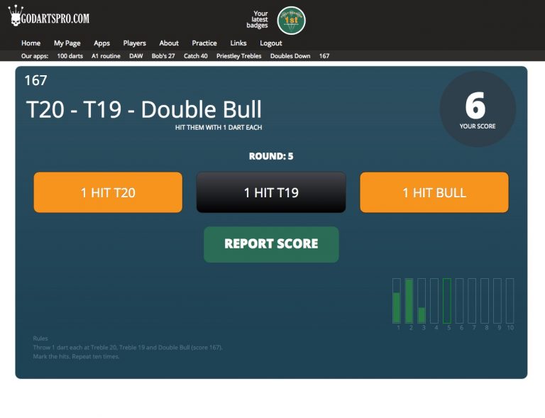 How to use the '167' application GoDartsPro Online darts practicing games