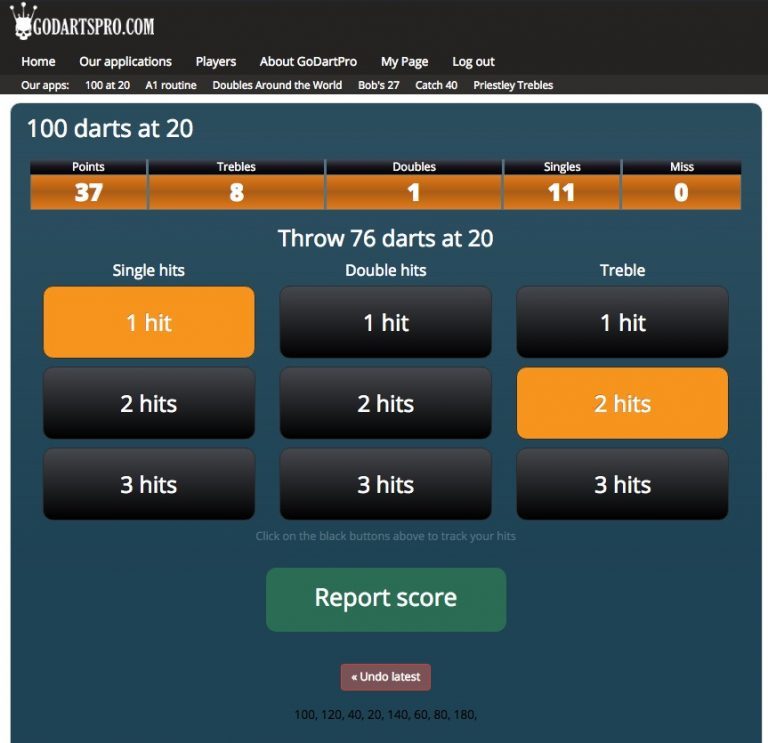How to use the '100 darts' application GoDartsPro Online darts