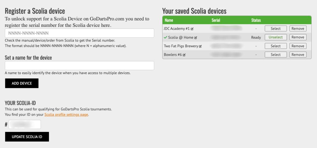 GoDartsPro - Add multiple Scolia devices to your account