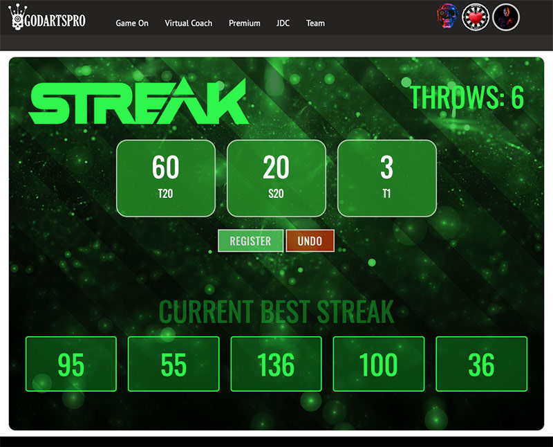 Darts training game - Streak